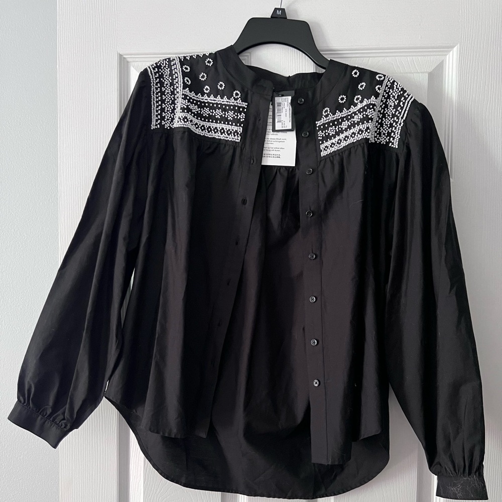 Maje Black Embellished Long Sleeve Blouse-Final Price